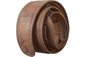 LEKATO Gitarrengurt aus Leder mit dicker Schaumstoffpolsterung, breiter Bassgitarrengurt für Bass, E-Gitarre, Akustikgitarre, klassische Gitarre, verstellbarer Ledergurt, Länge von 41" bis 51"