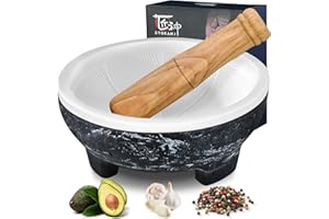 SYOKAMI Mortar and Pestle Set, 2 Cup, World's 1st Lightweight Molcajete Mexicano with Grinding Ridge, High Grinding Efficiency for Guacamole, Spice and Herb, Easy to Clean, Anti-Scratch Protector