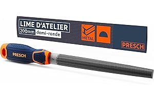 Presch Lime d'atelier demi-ronde 200mm - Lime demi-ronde de qualité supérieure avec croisillon H2 pour limer les arrondis et les droites dans le métal, le bois ou le plastique