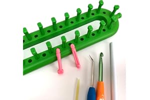 KnitUK Long Green Knitting Loom (47cm): 50 pegs + 50 Pink Extra-pegs.