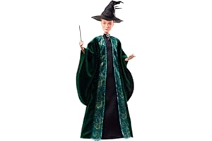 Harry Potter Poupée articulée Minerva McGonagall de 29 cm en robe de sorcière en tissu avec baguette magique, à collectionner, jouet enfant, FYM55