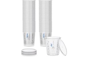 BenBow Profi-Messbecher 50x 680ml mit 6x Deckel mit vielfältiger Skalierung - Becher mit Skala Mischbecher Lackmischbecher Meßbecher Lackbecher Einwegmischbecher