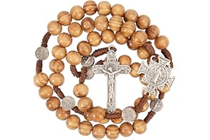 Nazareth Store Rosario in legno massiccio con perline di San Benedetto, coroncina da preghiera con croce e San e crocifisso in argento