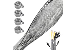 JREHUIG Biurko z kanałami kablowymi, 4 sztuki, elastyczne zarządzanie kablami, 1,5 m, kolor srebrno-szary, z zamkiem błyskawicznym, średnica 2-2,5 cm, wąż kablowy, organizer na kable do PC