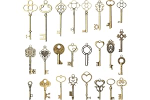 MMDBD 25 Pcs Vintage Bronze Skeleton Key Charms, Antique Rustic Key Pendants for DIY Jewelry Making, Wedding Party Favours, Handmade Accessories