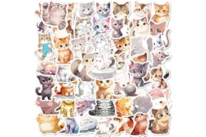 BRIC DODO 50 Stück Wasserfarben Katze Aufkleber Auto Laptop Telefon Gitarre Skateboard Motorrad Fahrrad Katze Stickers Set Vinyl Wasserdicht Aesthetic Aufkleber für Jugendliche Kinder Erwachsene