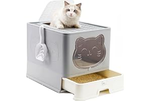 HelloMiao Lettiera per Gatti Chiusa, Toilette per Gatti con Coperchio XL - Cassetta Igienica con Sistema a Cassetto Estraibile, Design Pieghevole, Neutralizzatore di Odori e Paletta Inclusa