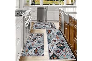 Falflor Moroccan Trellis Kitchen Rug Sets of 3 Non Skid Kitchen Rug Sets Washable Kitchen Rug and Mats Durable Kitchen Rug Sets with Runner Soft Floor Mats for Hallway Indoor Bathroom Laundry Room