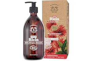 Bionoble Huile de Ricin Bio 500ml + Pompe - Bouteille en Verre - 100% Pure, Naturelle, Pressée à Froid - Huile de Ricin pour Cheveux Cils Sourcils, Huile Barbe - Vegan Castor Oil, Huile Ricin