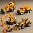 VELORDEC Kid's Toy Construction Vehicles Set - Pack Of 5, Diecast Engineering Construction Vehicles Truck Toys, 1:50 Small Mini Car, Construction Truck, Excavator & Bulldozer Toy Gift Set For Toddlers
