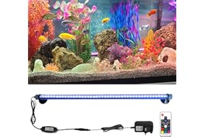 GOESWELL LED Submersible Fish Tank Light: Waterproof Underwater Fish Lamp with COB Lights Strips - Adjustable Brightness RGB Colors Led Light with Remote and Suction for Aquarium Tank - 50cm