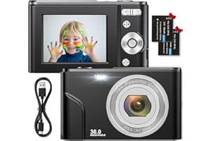 NICAMERY Cámara Digital compacta 1080P Mini Video Camera 2,4 Pulgadas 36MP HD LCD Recargables Vlogging Cámara con 16X Digital Zoom, Regalo para Adolescentes, niños, Principiantes, Adultos (Negro)
