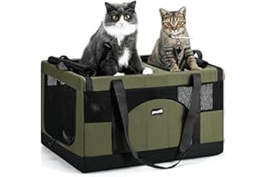 Pecute Sac de Transport pour 2 Chat, Cadre Ultra Stable, Pliable, Sac Transport Chat Portable, Écurie Sac de Transport pour Chiens de Compagnie Convient pour Les Voyages et Les Sorties, Vert