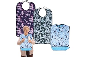 Tikplus Bibs for Adults with Crumb Catcher, Adult Bibs for Elderly Washable, Waterproof Adjustable Clothing Protector, Womens Bib for Eating for Adults,Elderly and Disabled