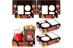Faccito 36 Pcs Movie Night Snack Trays Movie Theater Snack Boxes Night Supply Disposable Paper Holder Tray for Popcorn Food Candy Drink Party 8 x 6 Inch(Dark Red,Retro Style)