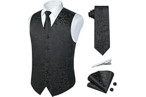Rithern Men's Waistcoat Silk Jacquard Paisley Floral Waistcoat Tie Pocket Square Set For Wedding Party Business 5pcs Suit Vest set