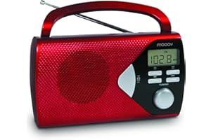 MOOOV 477201 Radio Klein FM-AM mit Großes Display/Timing-Funktion/Wecker - Transistorradio kofferradio mit Lautsprecher netzstecker oder Batterien - Rot