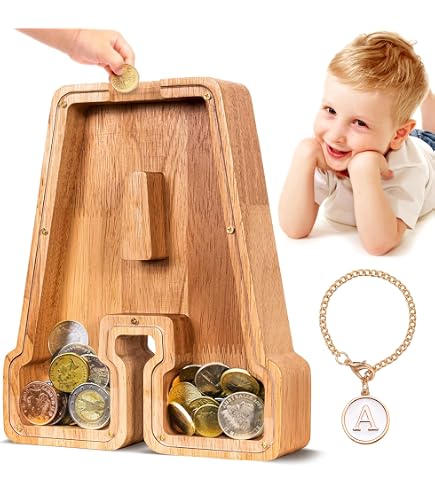 Crefun Large Wooden Letter Piggy Bank - 9.1 Inch, Customizable With Stickers, For Kids & Adults