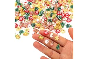 SINBANA 210pcs Mini Figurines de Noël, 7 Styles Résine Ornements Noël Miniatures pour Loisirs Créatifs DIY Décoration pour Maison de Poupée (Vert, Jaune, Rouge, Blanc, Marron)