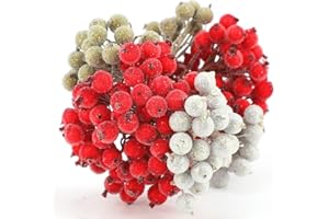 HOWAF Weihnachten Beere, 240 Stück Künstliche Beeren Rot Gold und Silber Holly Beerenzweige Weihnachten Gefrostet Berry Mini Weihnachtsbeere für Weihnachtsbaum Deko DIY Basteln Kranz Girlande Machen