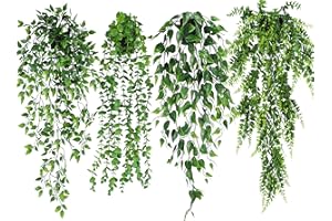 NANQWIN 4 Packs Hanging Plants for Autumn Decorations, Green Home Decoration, Artificial Vine Leaves for Indoor and Outdoor(Shurb 3)