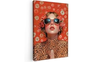 MuchoWow© Impression sur Toile Photo Peinture 80x120 cm Tableau Decoration Murale Chambre Salon Maison Deco Cuisine Femme - Coloré - Imprimé animal - Fleurs