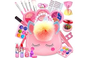 Chennyfun Set di Trucco per Bambini e Bambine,Set di 22 Pezzi di Borsa Cosmetica Unicorno per Bambini,Lavabile e Atossico Giocattolo di Ruolo per Regali di Compleanno di Natale per Ragazze dai 3 Anni