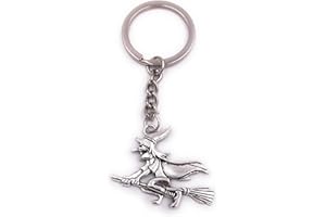 H-Customs Llavero de Bruja en Escoba Llavero de Metal Plateado