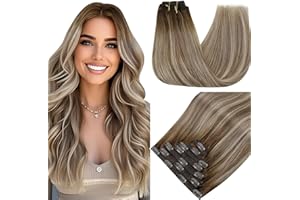 ‎RUNATURE RUNATURE Clip in Extensions Echthaar Balayage Braun Blond Extensions Echthaar Clip in 45cm 7Pcs Seamless Haar Extensions Clip 120g #3/8/22