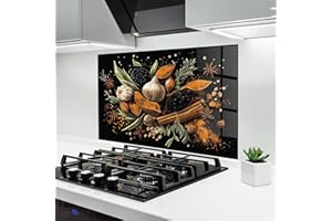 ARTHUB® Crédence de Cuisine en Verre 60x80 cm, Garlic and Spices | Protection Contre Les éclaboussures, Revêtement Mural en Carreaux, Plaque en Verre, Verre trempé, Aliments, Épices