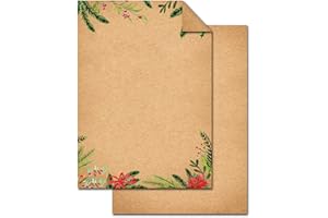 LOGBUCH-VERLAG Foglio da lettere Natale kraft A4, 100 pezzi: set carta scrittura festiva, motivi natalizi rosso verde marrone, menù ristorante bar, cancelleria elegante, fogli decorativi per inviti e auguri