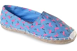 EMBROLLO Alpargatas Mujer Planas Esparto. Esparteñas sin cuña, Zapatillas Lona Cerradas con Suela de Yute. Estampado flamencos.