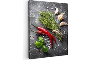 MuchoWow© Impression sur Toile Decoration Murale Peinture 30x40 cm Tableaux Decoratifs Muraux Décoration Chambre Cuisine - Poivre - Herbes - Épices - Béton
