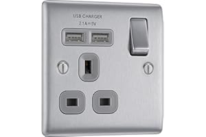 BG Electrical nbs21ug gniazdo szybkiego ładowania z dwoma portami ładowania USB, stal szczotkowana, 13 A
