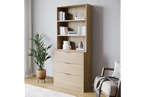 URBNLIVING 60/80cm 3 Drawer Tier Wooden Storage Chest Cabinet & Display Bookcase Shelving