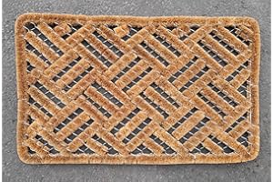 oKu-Tex Wycieraczka | Wycieraczka | Mata pod drzwi | Mata druciana Brush Design 1 | ze szczotką | w jodełkę | Mata kokosowa z siatką drucianą | do użytku na zewnątrz | antypoślizgowa | 45 x 75 cm