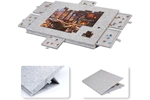 Lavievert Tavola puzzle inclinabile con supporto e copertura progettati 2 in 1, super leggero, in feltro, con 6 cassetti, tavolo puzzle portatile per giochi fino a 1000 pezzi, grigio chiaro