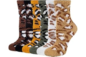 Justay Sowarm Damskie puszyste skarpety termiczne grube przytulne skarpetki ciepłe skarpety z nadrukiem w panterkę skarpetki dziewczęce miękkie puszyste skarpety zimowe domowe skarpetki urocze