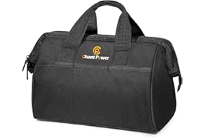 C P CHANTPOWER Tool Bag, 29 x 22 x 20cm Wide Mouth & Portable Canvas Tool Tote Bag with Zipper, Water Proof Construction, Compact Size, Handle Design, 3 Pockets Outside for Tools Storage