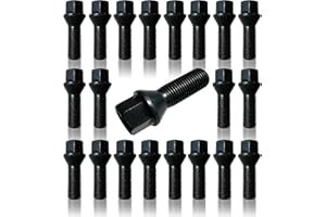 BIMECC Set of 20 Alloy Wheel Bolts for VW Transporter T5 | T6 - M14x1.5-33mm Thread Length - Taper - Black - For use with AFTERMARKET Alloy Wheels ONLY - DO NOT USE WITH OE VW ALLOYS OR STEELS