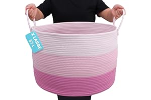 OrganiHaus Cesta Rosa 33x50cm in Corda di Cotone – Porta Giochi e Biancheria Bambini, Organizer per Cameretta e Salotto