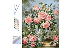 Metuu Kits de peinture par numéros pour adultes et enfants débutants, kit de peinture à l'huile avec pinceaux, dessin au pigment acrylique 16 x 20 pouces - Rose rose (sans cadre)