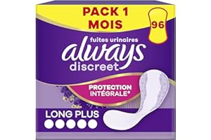 Always Discreet, 96 Protège-Slips Incontinence Femme, Long Plus, Protection Intégrale pour Fuites Urinaires Très Légères, Pack 1 Mois