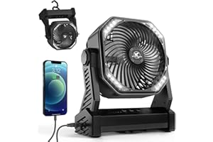 KITWLEMEN Camping Fan with LED Lantern, 20000mAh Rechargeable Battery Operated Outdoor Tent Fan with Light & Hook, 270° Pivot, 4 Speeds, Personal USB Desk Fan for Camping, Power Outage, Hurricane(Black)…