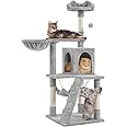 Yaheetech 136.5cm Tall Cat Tree, Cat Tower Play House and Climbing Activity Centre with 4 Scratching Posts/Condo/Hammock/Ladder for Indoor Kittens, Light Grey