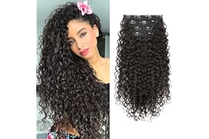 Clip in Hair Extensions, FLUFYMOOZ 4PC 100％ Pure Protein Silk Hair Extensions Long Soft Natural Hairpiece 20 Inch Curly Hair Extension for Women (Dark Chocolate Brown)