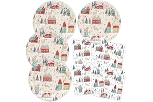 HNH Christmas Paper Plates and Napkins Set 40 Pieces Christmas Village Party Tableware for Table Decorations