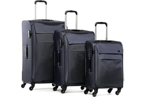 FERGÉ set di 3 valigie viaggio Calais - bagaglio morbido leggera 3 pezzi valigetta 4 ruote girevole blu