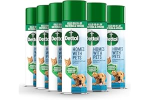 Dettol Homes With Pets Disinfectant Spray, Multipack Of 6 X 300ml, Total 1.8L, Cat Urine Odour Remover, Dog Spray, Pet Odour Eliminator, Dog Disinfectant, Antibacterial, Grooming, Dogs