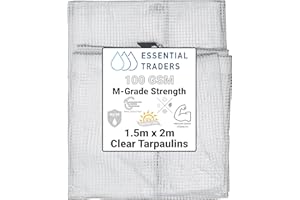 EOTRADER Clear Monotex Heavy Duty Tarpaulin, 100gsm Waterproof Ground Cover Multipurpose Furniture, Caravan, Vehicle, Tool, Camping & Shed Mono Sheet, Medium Weight Reinforced Cotton Mesh (1.5m x 2m)